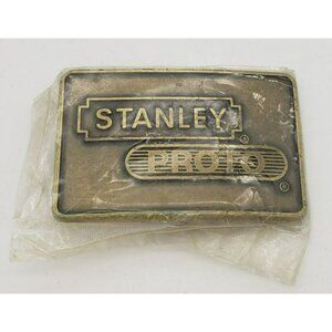 Vintage Brass Belt Buckle Rectangle, STANLEY PROTO Made In USA, Original Plastic